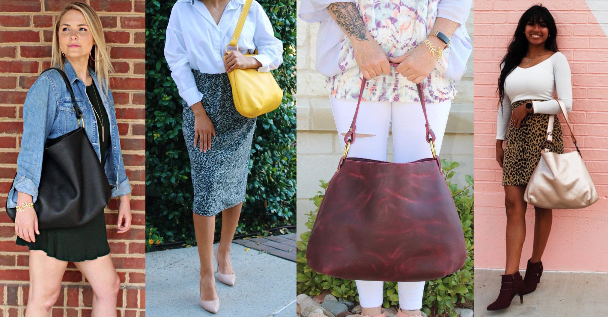 Kerry Noel's hand-crafted Honey Leather Hobo has a minimalist design with brass O rings and hardware
