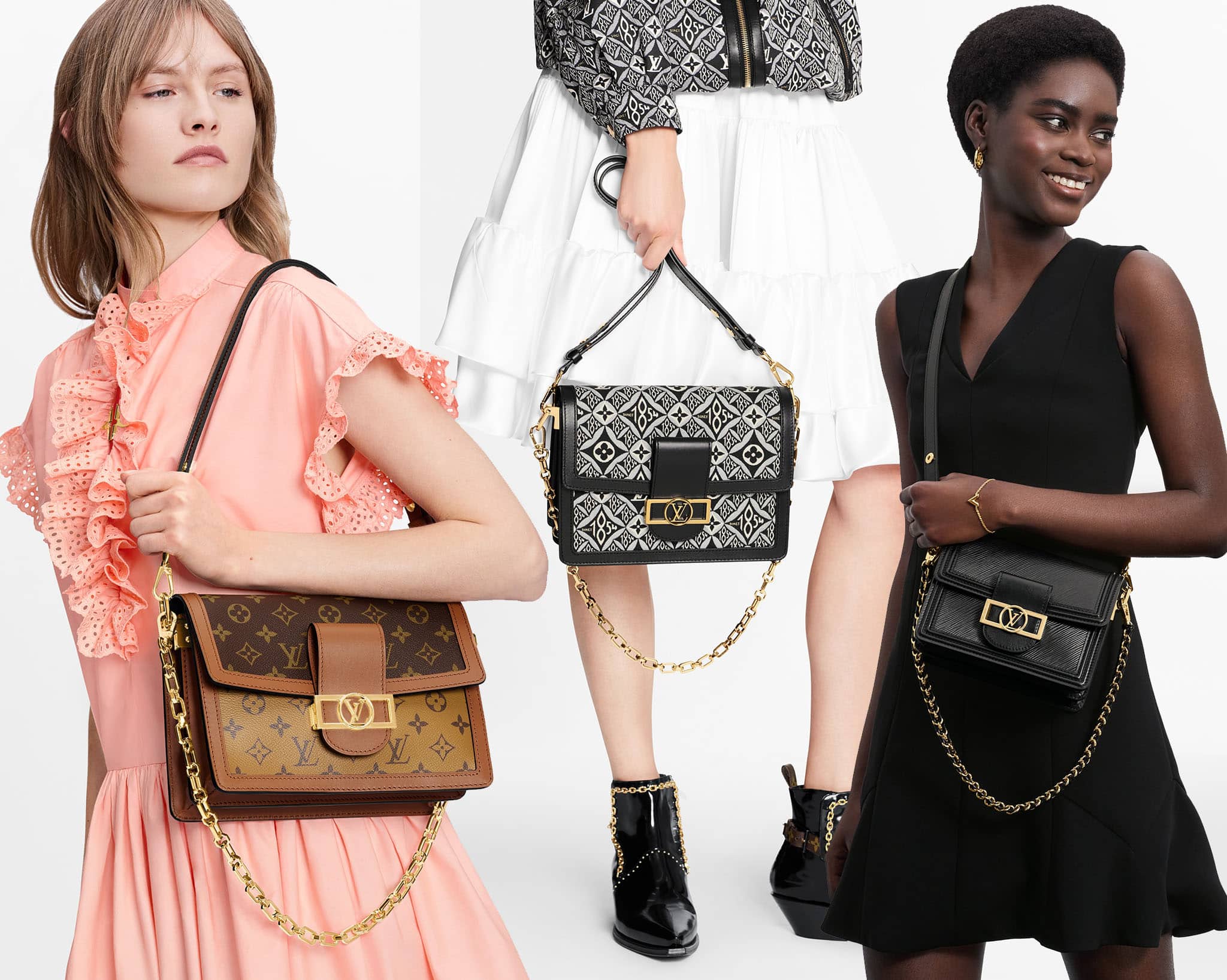 Aside from the combination of Monogram and Monogram Reverse canvas, the Dauphine bag also comes in the house's Jacquard Since 1854 textile and signature Epi leather