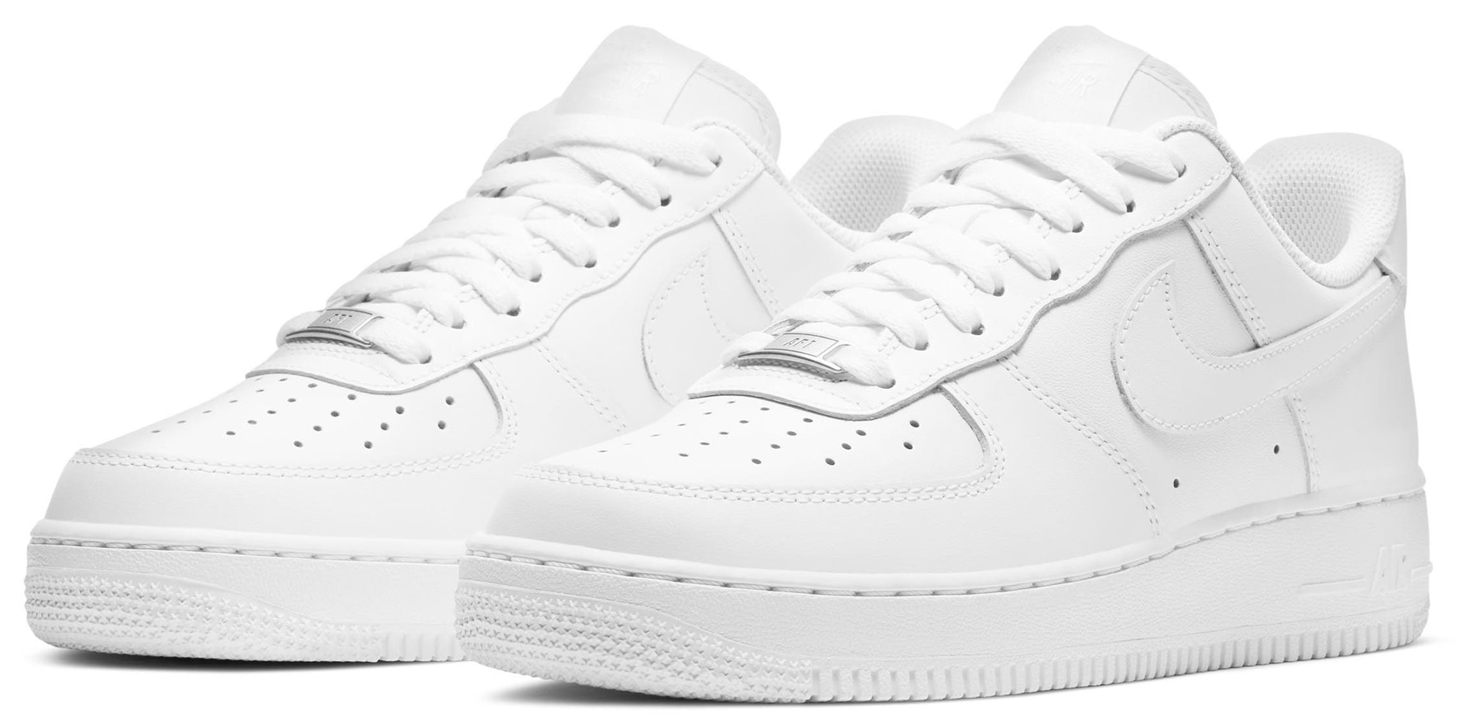 White Nike Air Force 1 Low leather sneakers with perforated toe boxes and rubber soles