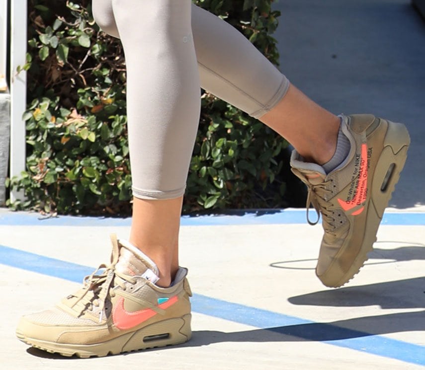 Alessandra Ambrosio completes her comfy workout outfit with Nike x Off-White Air Max 90