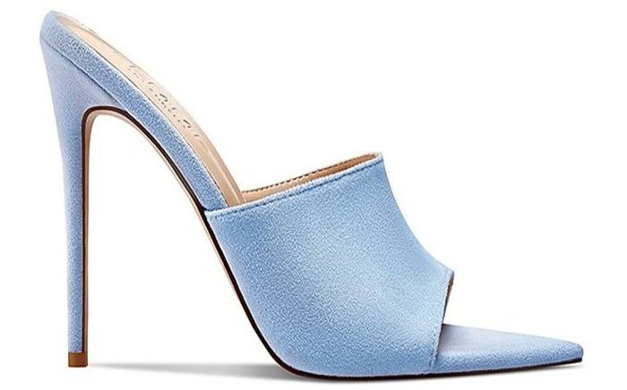 A vegan pair of Femme LA Gianni mules with wide vamp straps and stiletto heels