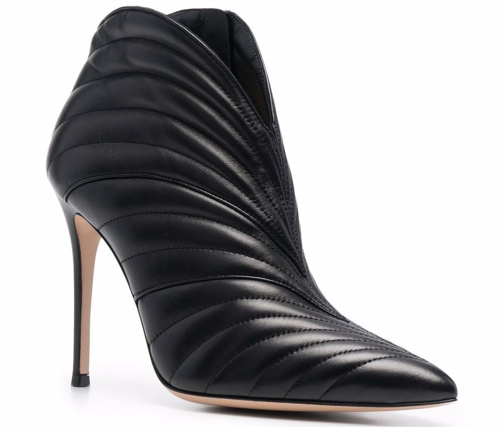 The Gianvito Rossi Eiko booties look edgy with notched top trim and quilted leather design