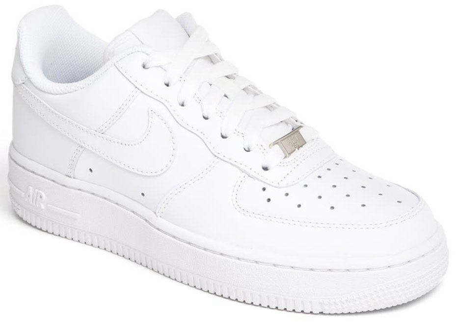 The iconic Nike Air Force 1 in all-white leather delivers a clean, low-cut silhouette with perforated toe detailing, tonal stitching, and a cushioned Air sole—an enduring streetwear staple that pairs effortlessly with everything from relaxed athleisure to off-duty denim