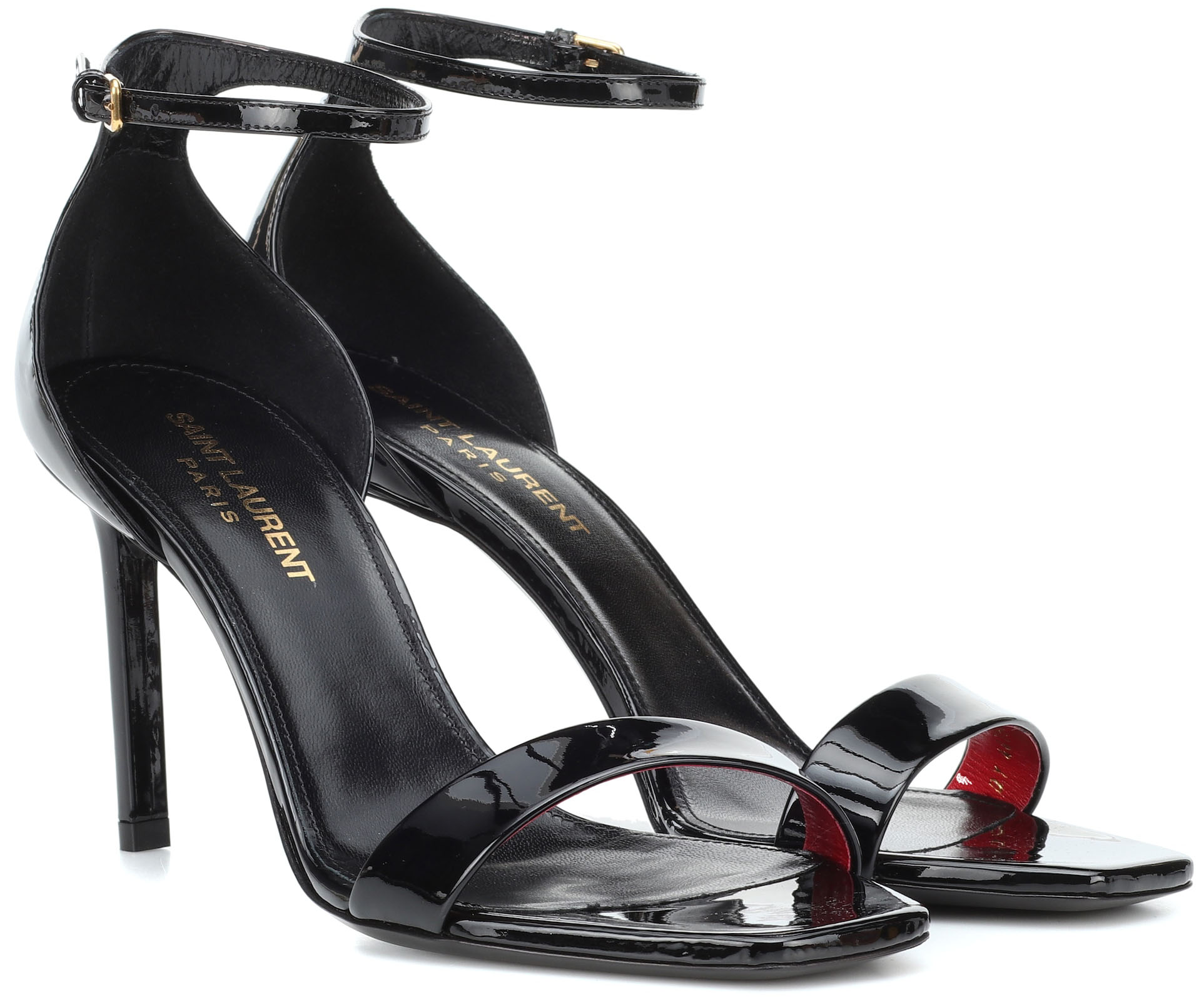 Saint Laurent's Amber heels have chic open square toes, slim ankle straps, and covered heels
