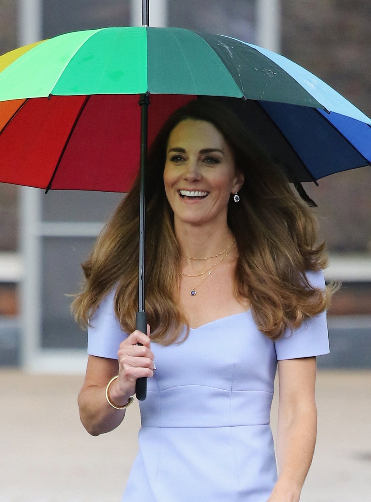 The Duchess of Cambridge styled her L.K.Bennett 'Dee' dress with an Astley Clarke pendant and a Spells of Love double-strand beaded satellite chain necklace