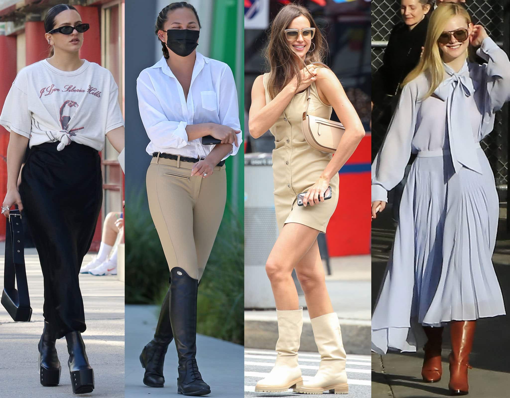 Rosalia, Chrissy Teigen, Irina Shayk, and Elle Fanning each showcase their unique style in chic fall boots