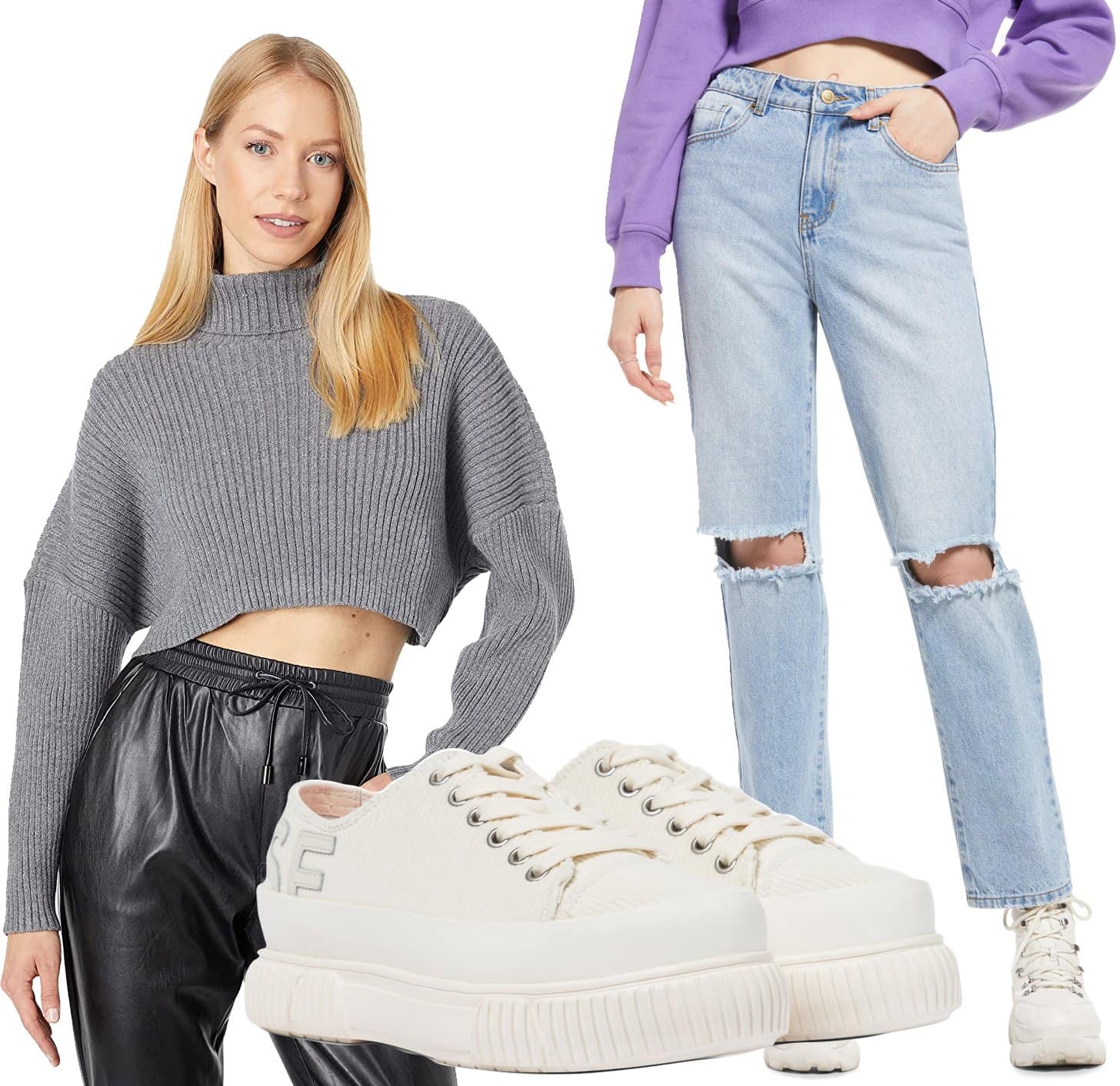 This chic outfit pairs the cozy Bishop + Young Highline turtleneck sweater with edgy BP. slashed mom jeans, perfectly finished with trendy Monse x Both corduroy platform sneakers