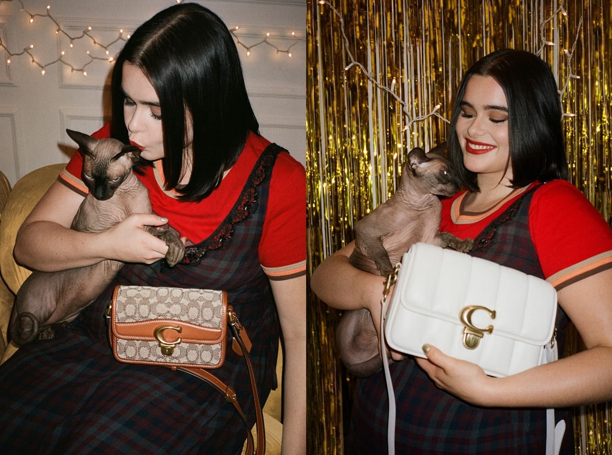 Euphoria star Barbie Ferreira and her Sphynx cat appear in Coach’s Give A Little Love holiday campaign, celebrating individuality and warmth