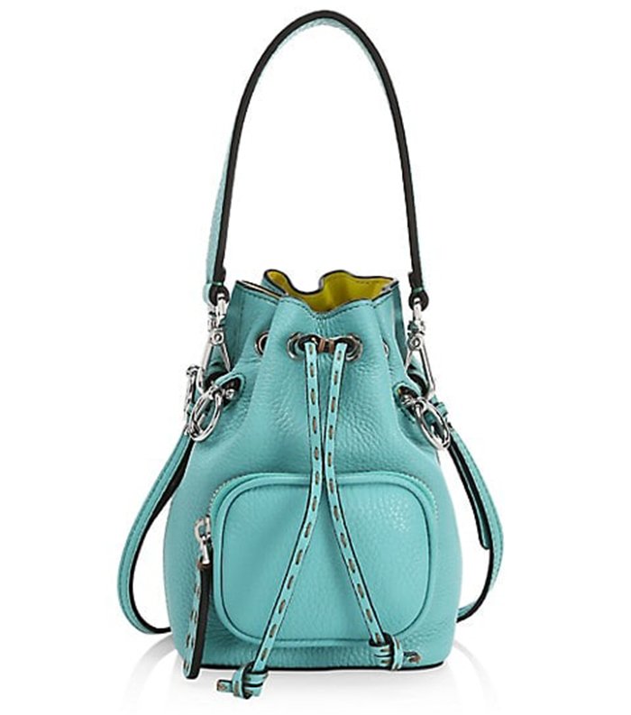 French for "my treasure," the Mon Tresor leather bucket bag comes with a top handle, a removable shoulder strap, and a drawstring top that opens to a suede interior