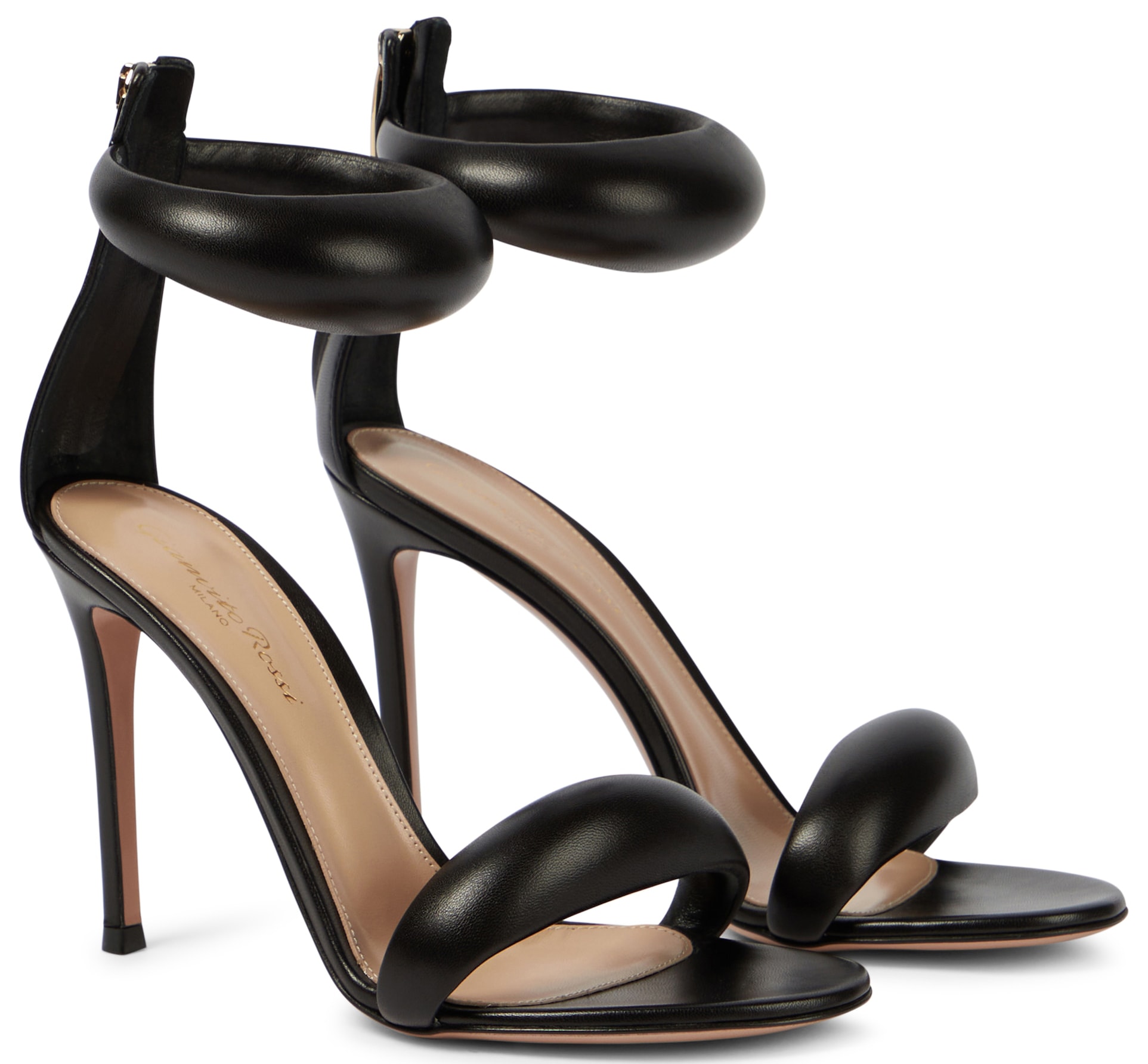 These trendy Gianvito Rossi 'Bijoux' sandals feature buttery soft padded leather, a back zip, and a high stiletto heel