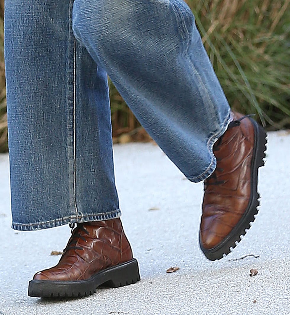 Jessica Alba completes her cool and comfy outfit with Freda Salvador Emi croc-effect boots