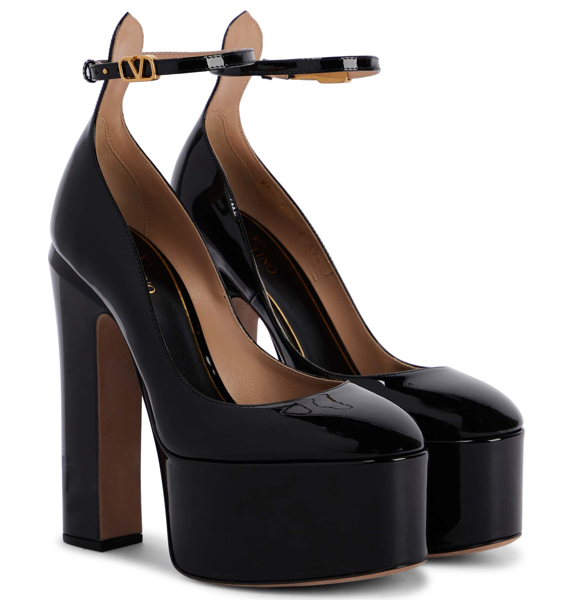 Valentino Garavani Tan-Go black patent leather platform pumps with 6.1-inch block heels