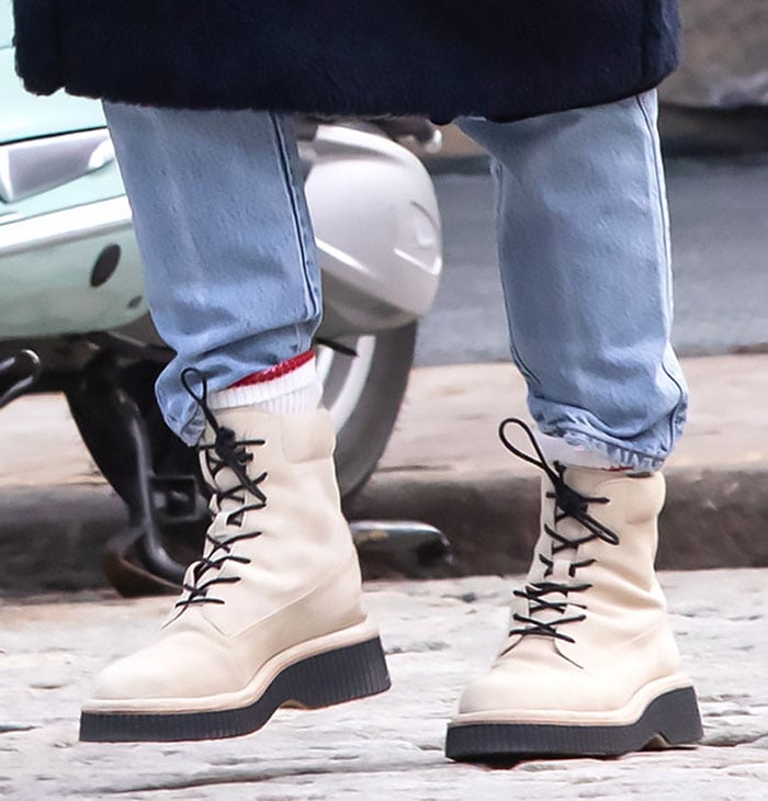 Blake Lively completes her chic winter outfit with Rag Bone Sloane lace-up boots
