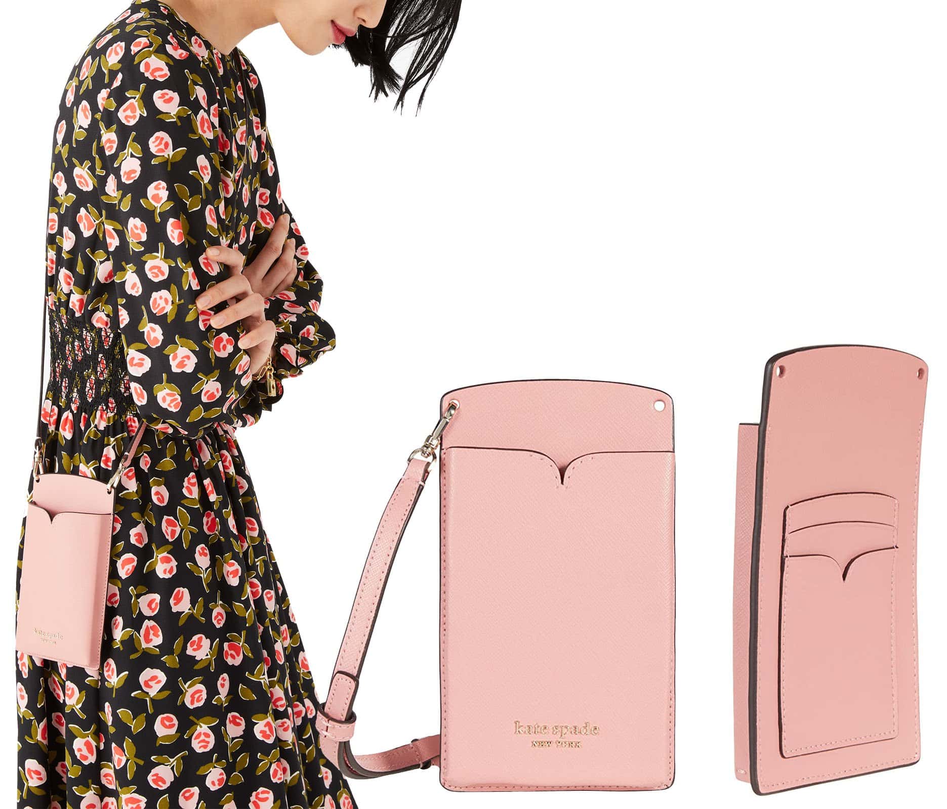 The Spencer phone crossbody bag is sleek and chic in soft saffiano leather and features an open top and exterior card slots