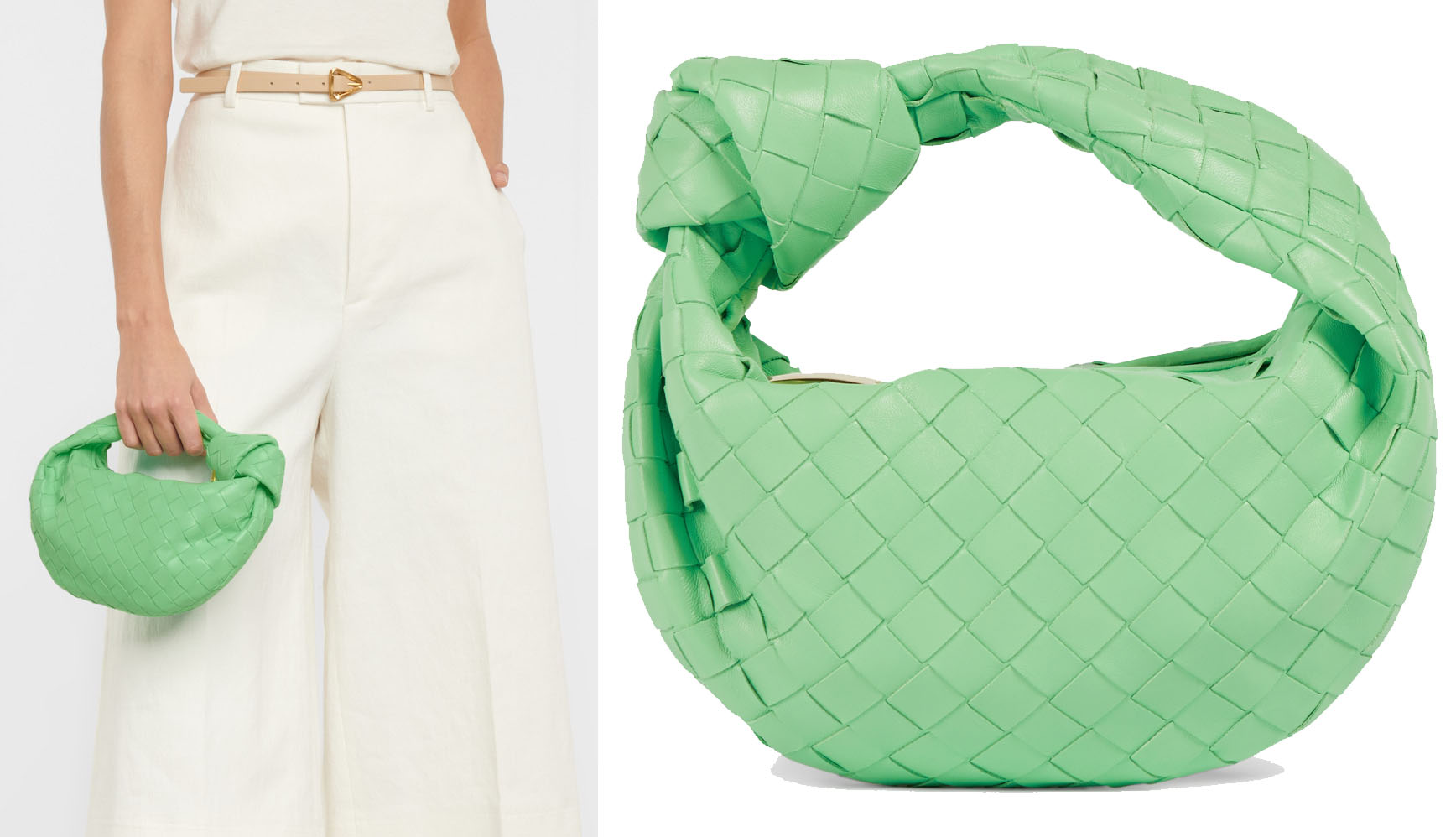An instant celebrity-favorite, the Jodie mini bag is crafted from nappa leather using the house's iconic Intrecciato weaving technique and features a modern knotted handle and a '90s-inspired curved silhouette