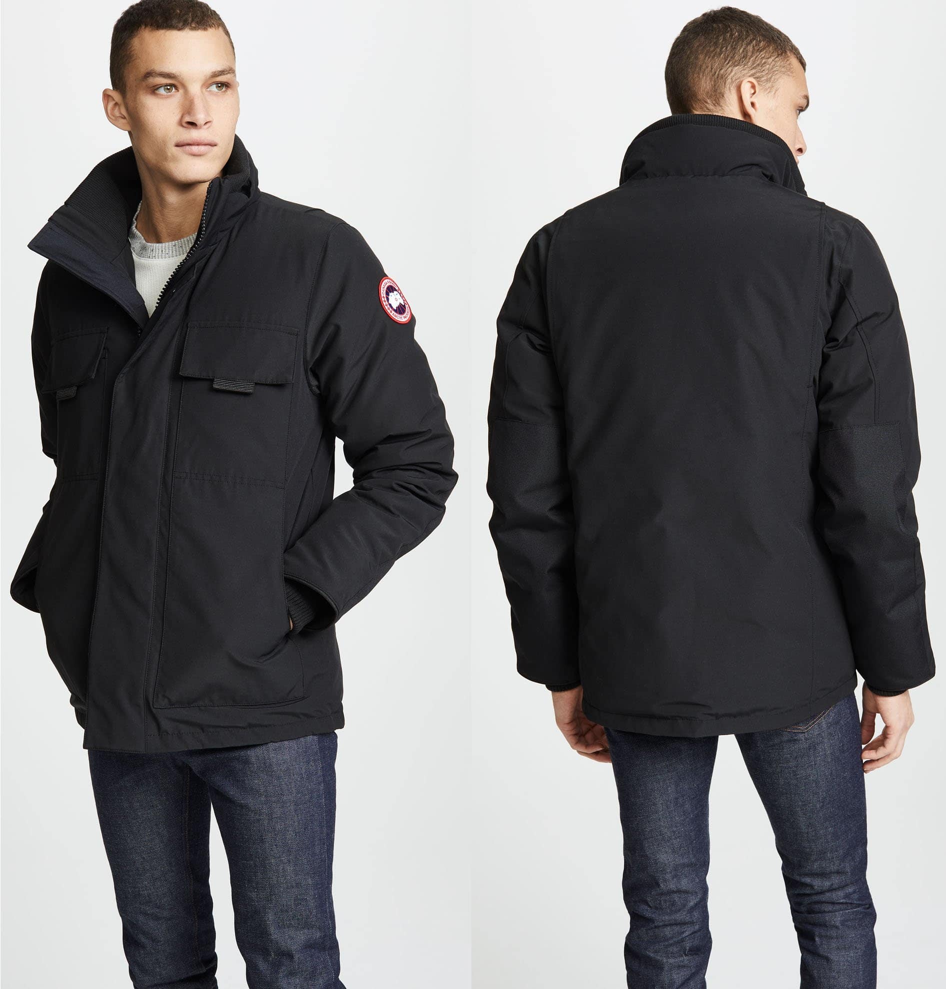 Made of durable, heavyweight non-stretch Arctic Tech fabric, the Forester jacket features a 625-fill-power Canadian White Duck down and a stand collar with tricot lined chin guard