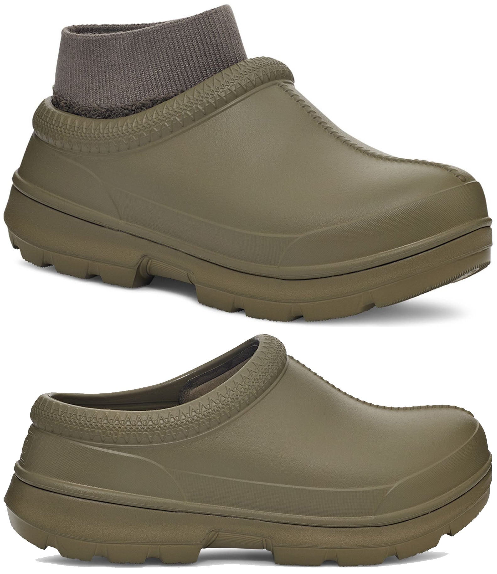 UGG Tasman X waterproof clogs in Burnt Olive with removable knit UGGplush sock liner