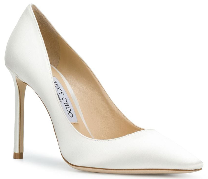A classic pair of Jimmy Choo Romy pumps fashioned in soft satin with slim high heels