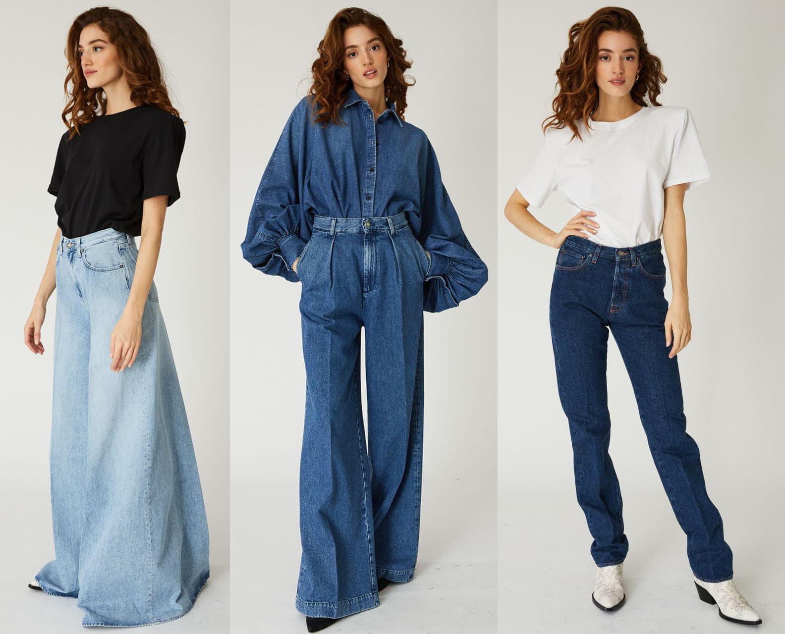 Benny Super Wide-Leg Jeans; Enea Sustainable Denim Jeans; Victoria Straight-Leg Denim Jeans