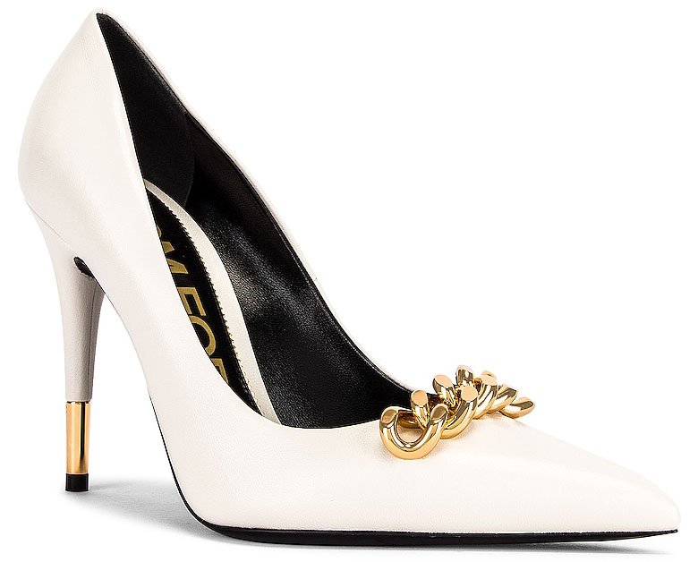 The iconic gold-tone chain detail on the vamp defines Tom Ford's ‘Iconic Chain’ pumps