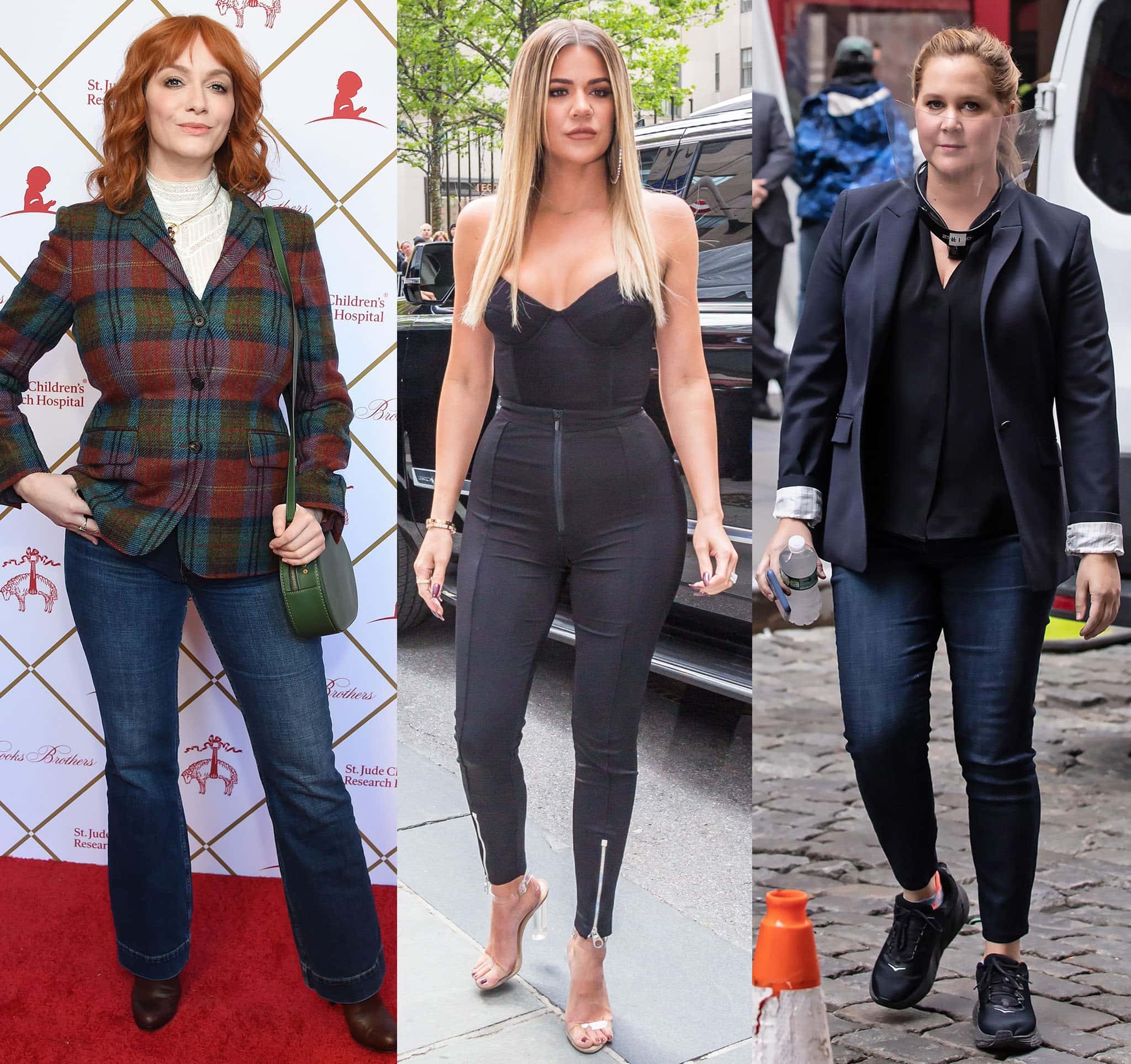 Christina Hendricks, Khloé Kardashian, and Amy Schumer illustrate stylish jeans options for plus-size figures