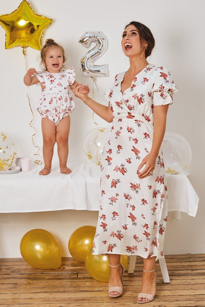Me and Maeve Grace Rachel Girls Magnolia Romper; Lauren Silk Magnolia Dress