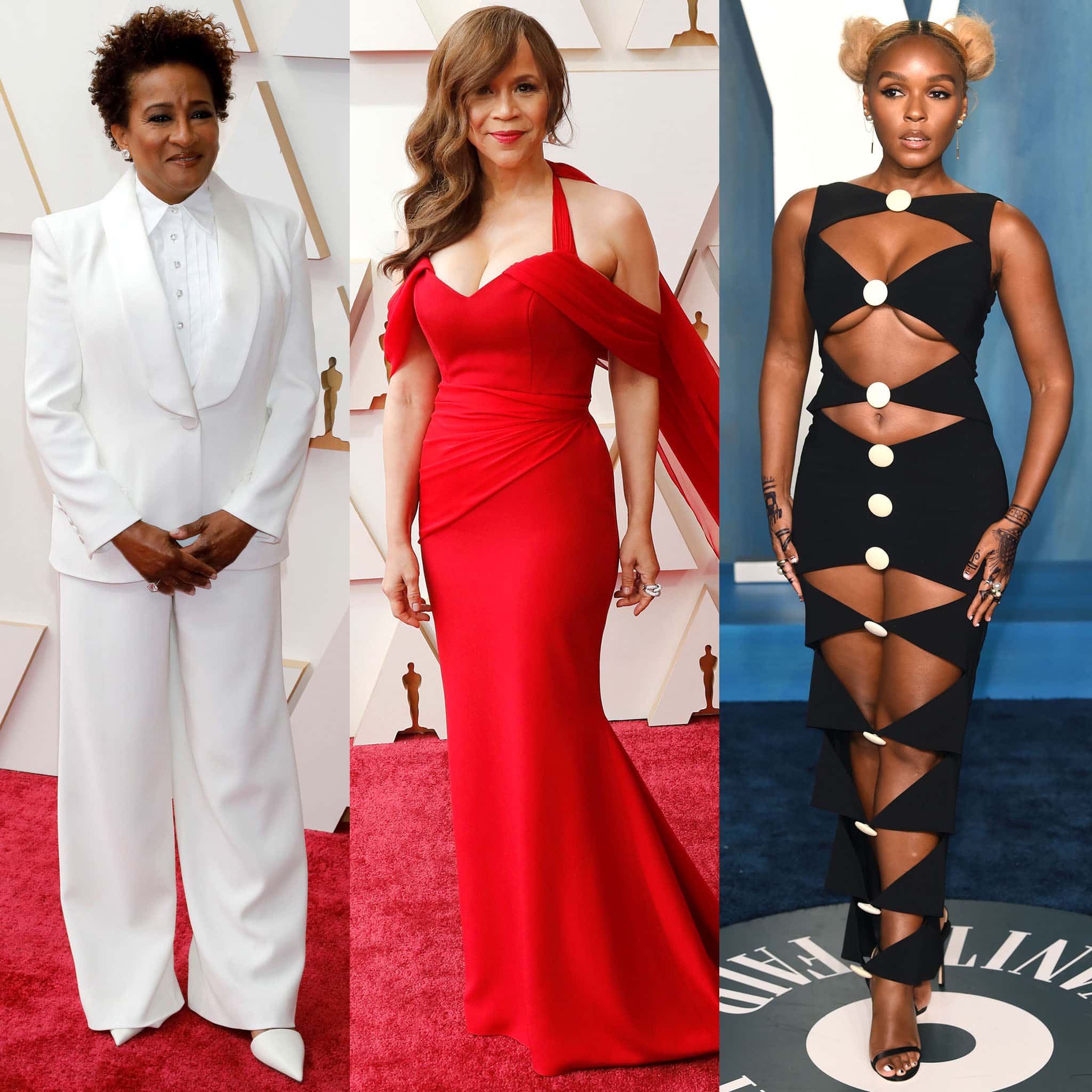 Wanda Sykes, Rosie Perez, and Janelle Monáe wore Christian Siriano at the 2022 Oscars and Vanity Fair Oscar Party