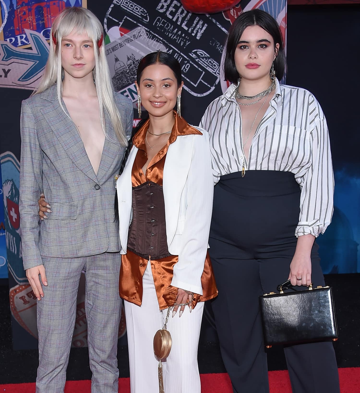 Hunter Schafer, Alexa Demie, and Barbie Ferreira showcase their distinct styles on the red carpet at the premiere of Spider-Man: Far From Home on June 26, 2019, in Hollywood, California