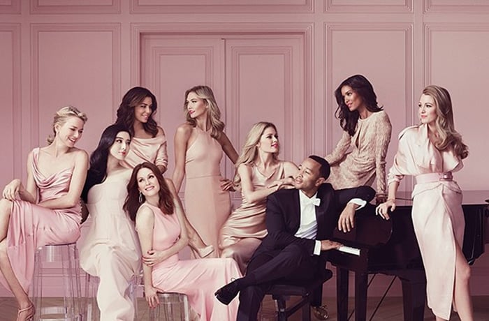 Blake Lively poses alongside Julianne Moore, Naomi Watts, and other L’Oréal ambassadors in a blush-toned campaign that sparked early public crossover with Taylor Swift’s circle