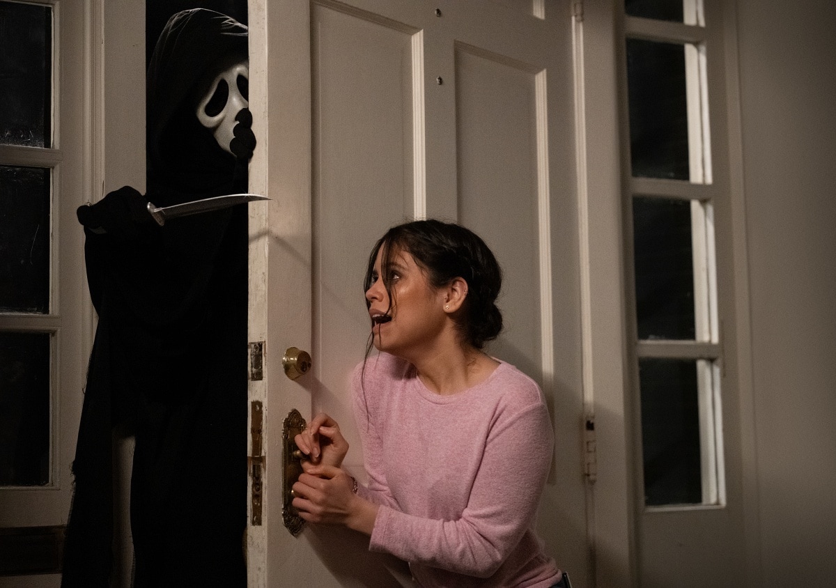 Jenna Ortega as Tara Carpenter fights for her life during the tense opening attack in the 2022 slasher reboot Scream