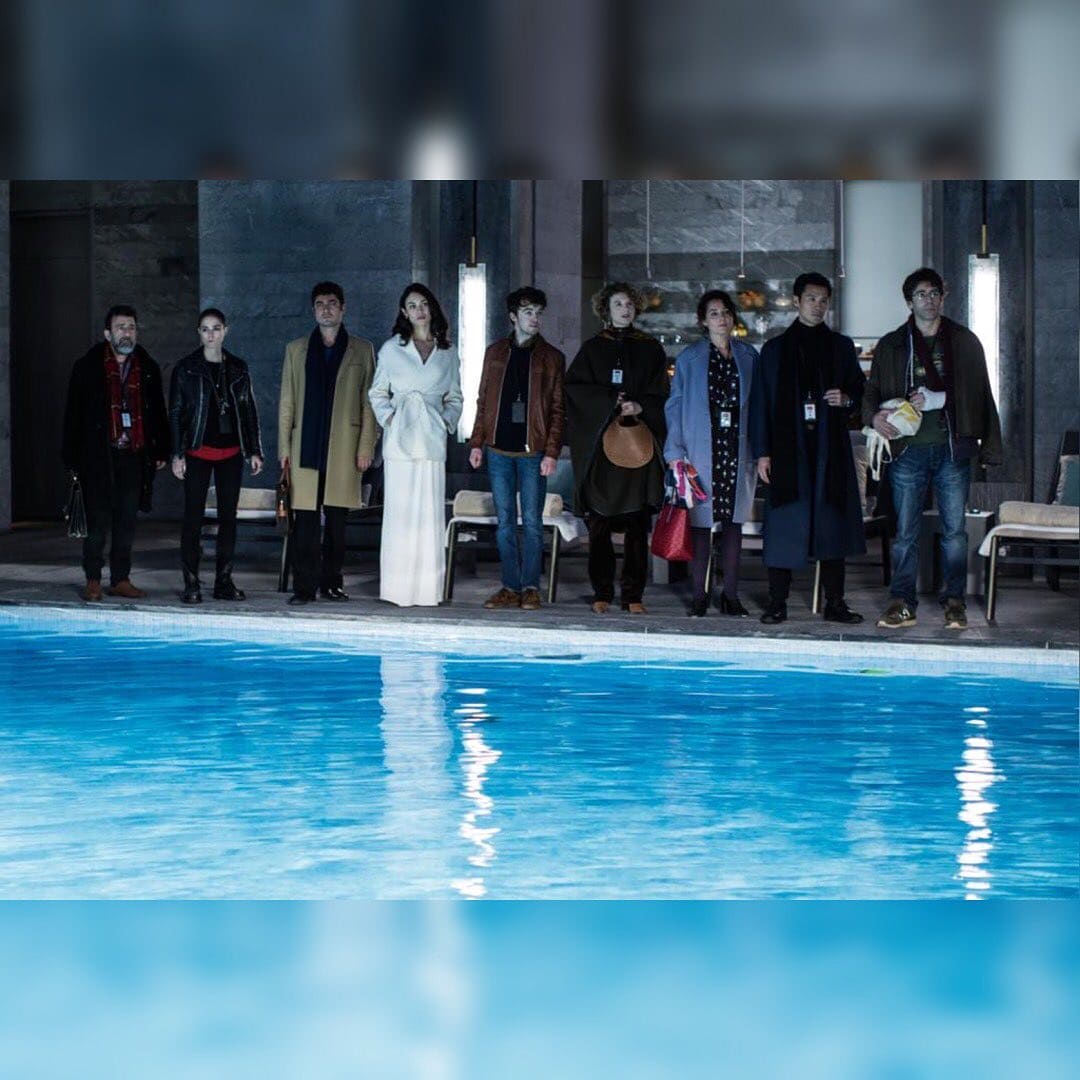 Olga Kurylenko with the rest of the cast of the 2019 thriller film The Translators