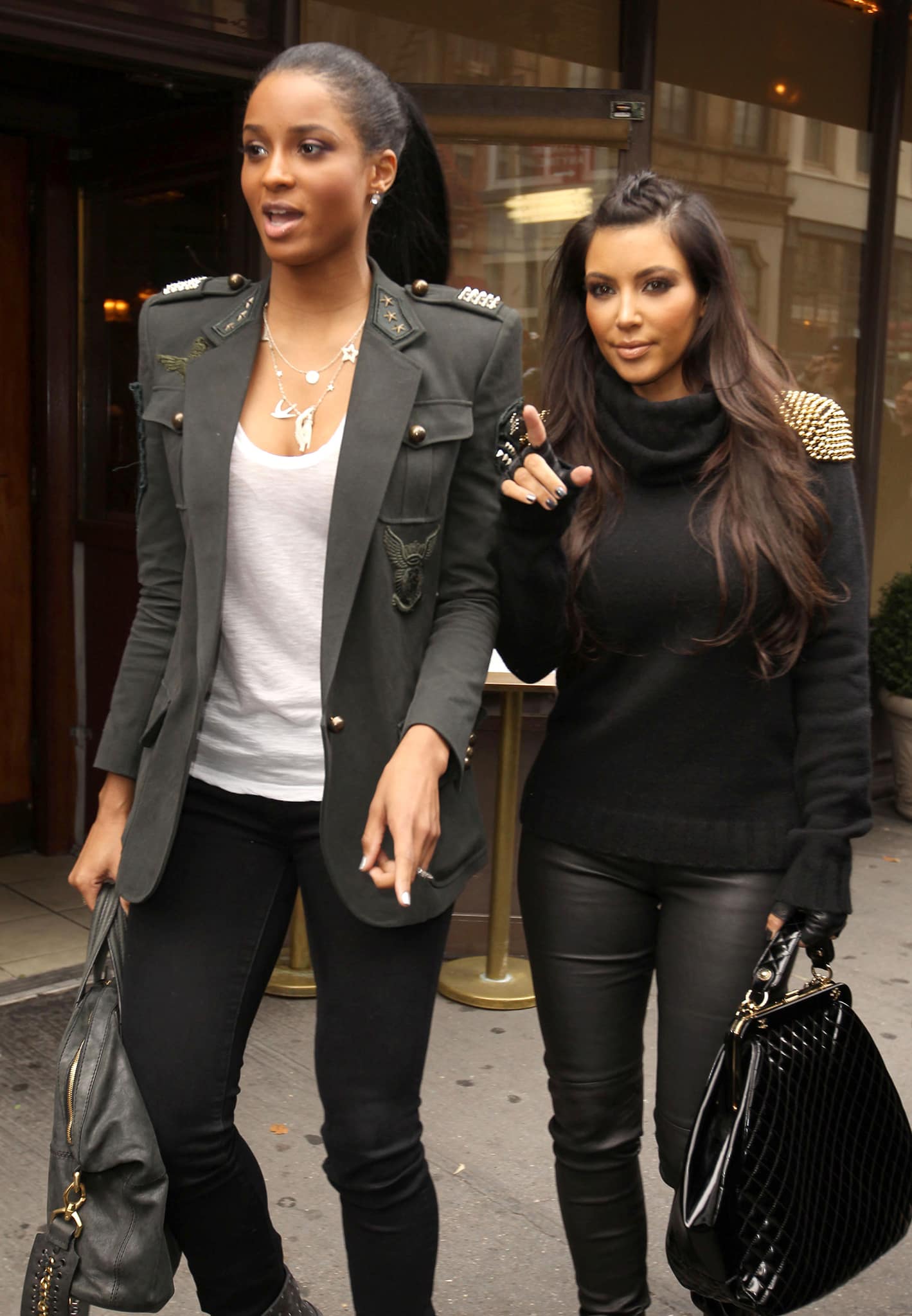 With their noticeable height contrast—Ciara at about 5'7½" (171.5 cm) and Kim Kardashian around 5'2" (157.5 cm)—the longtime friends step out in coordinated black looks