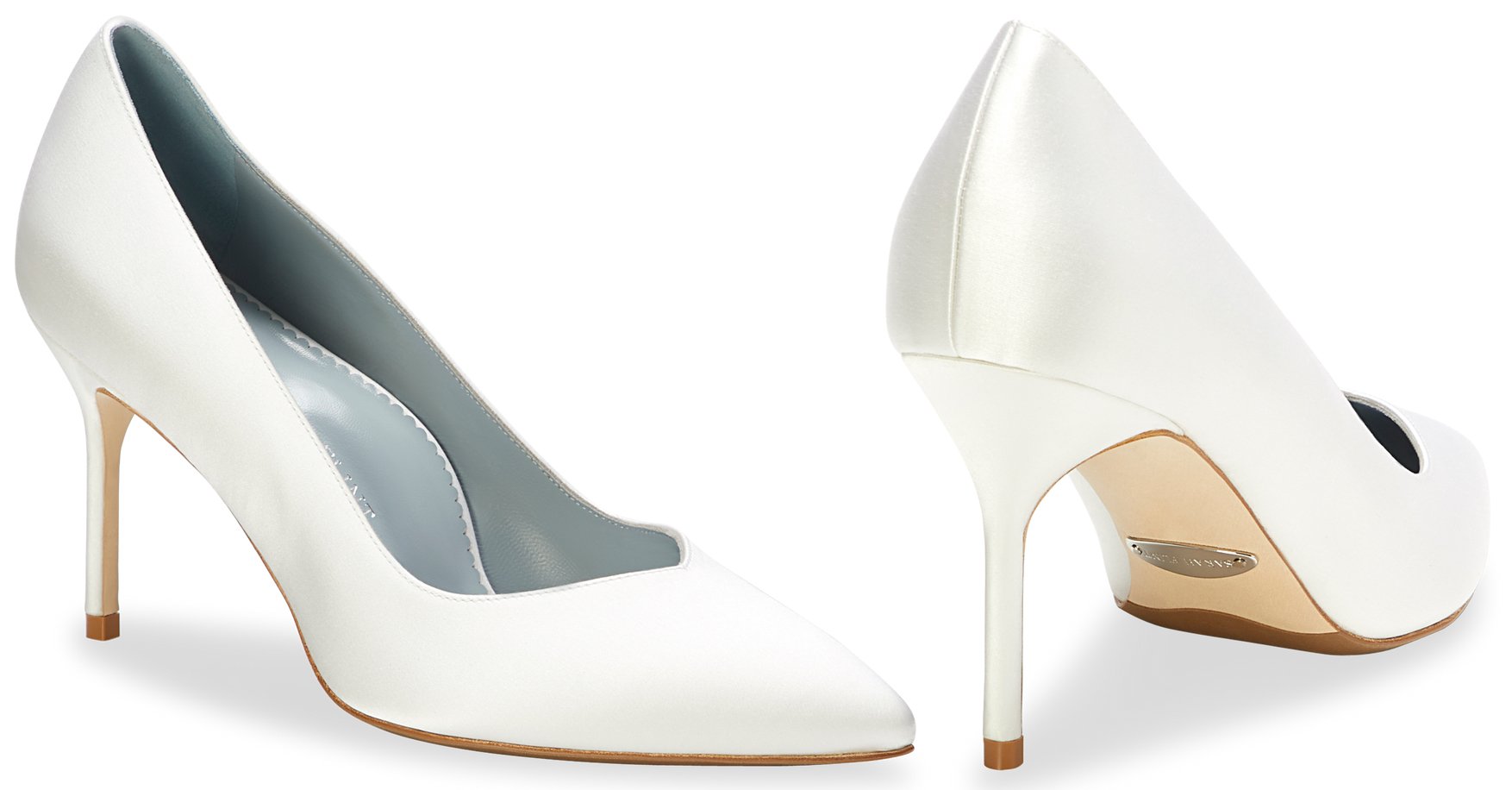 The perfect wedding pump, this Sarah Flint design is made from water-resistant satin and features extra padding, anatomical arch support, and a wider toe box