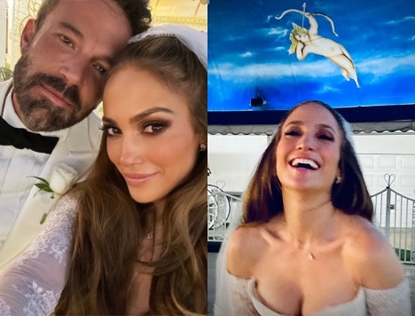 Newlyweds Ben Affleck and Jennifer Lopez share an intimate, behind-the-scenes glimpse from their Las Vegas wedding, capturing the joy of their just-married moment