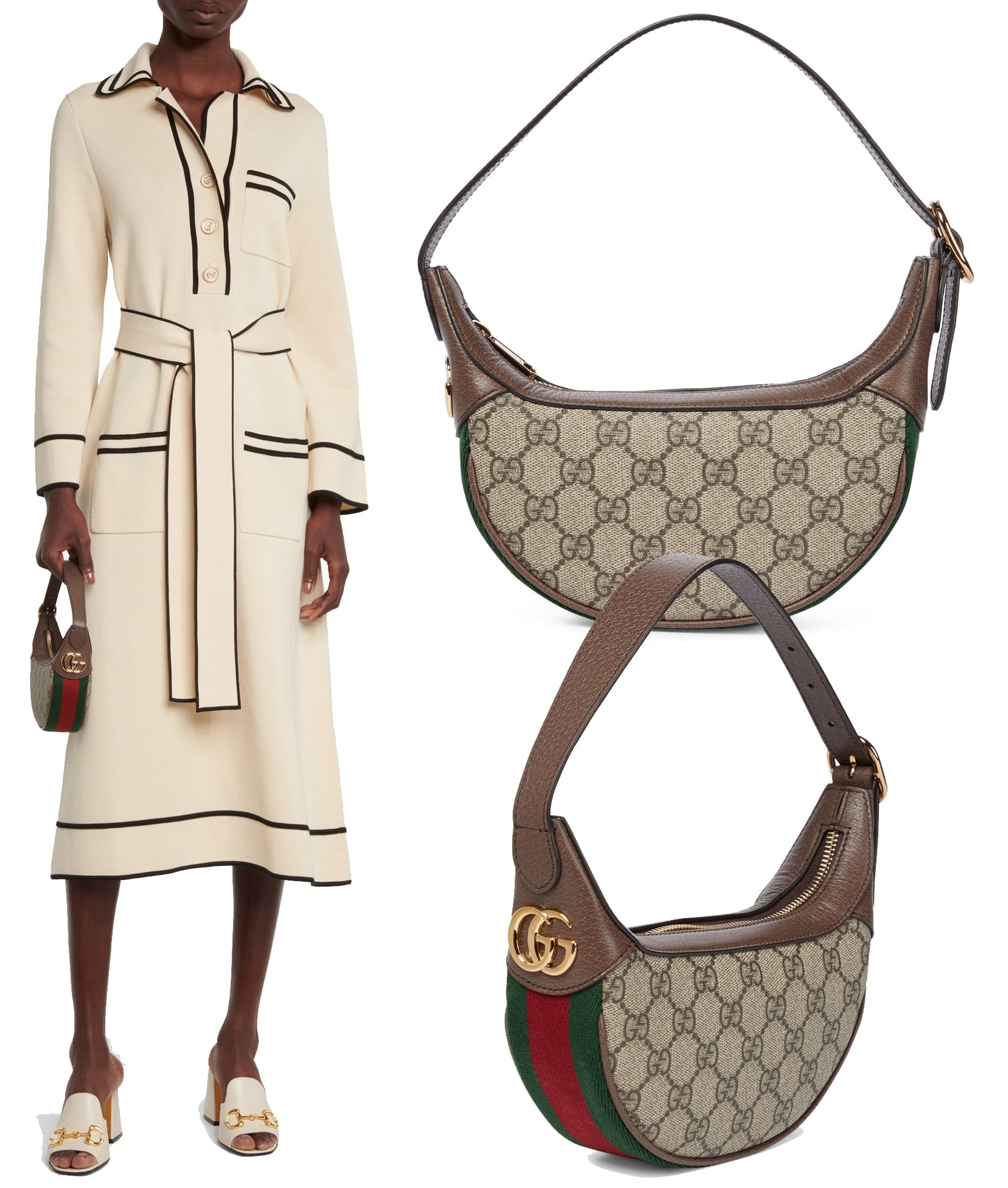 Crafted from Gucci's signature monogram canvas, the Ophidia is introduced in a crescent silhouette, reminiscent of the '90s
