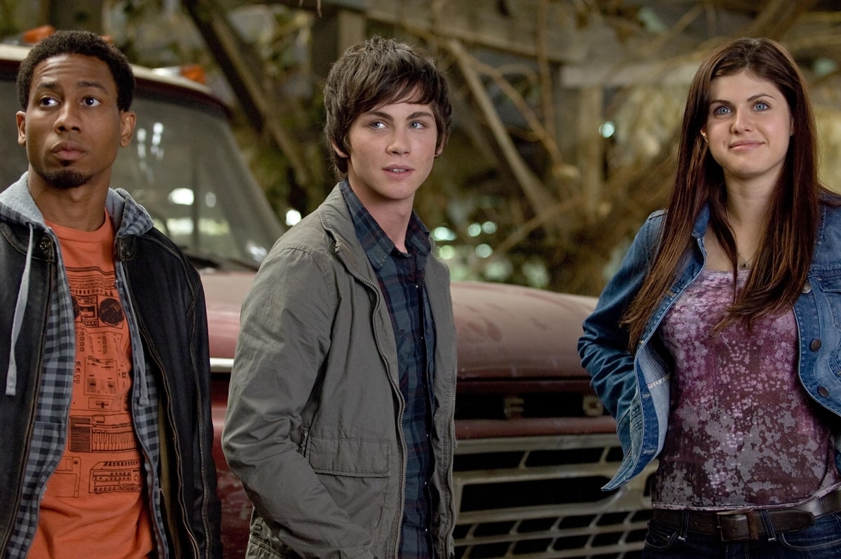Logan Lerman as Percy Jackson, Brandon T. Jackson as Grover Underwood, and Alexandra Daddario as Annabeth Chase in the 2010 action fantasy film Percy Jackson the Olympians: The Lightning Thief