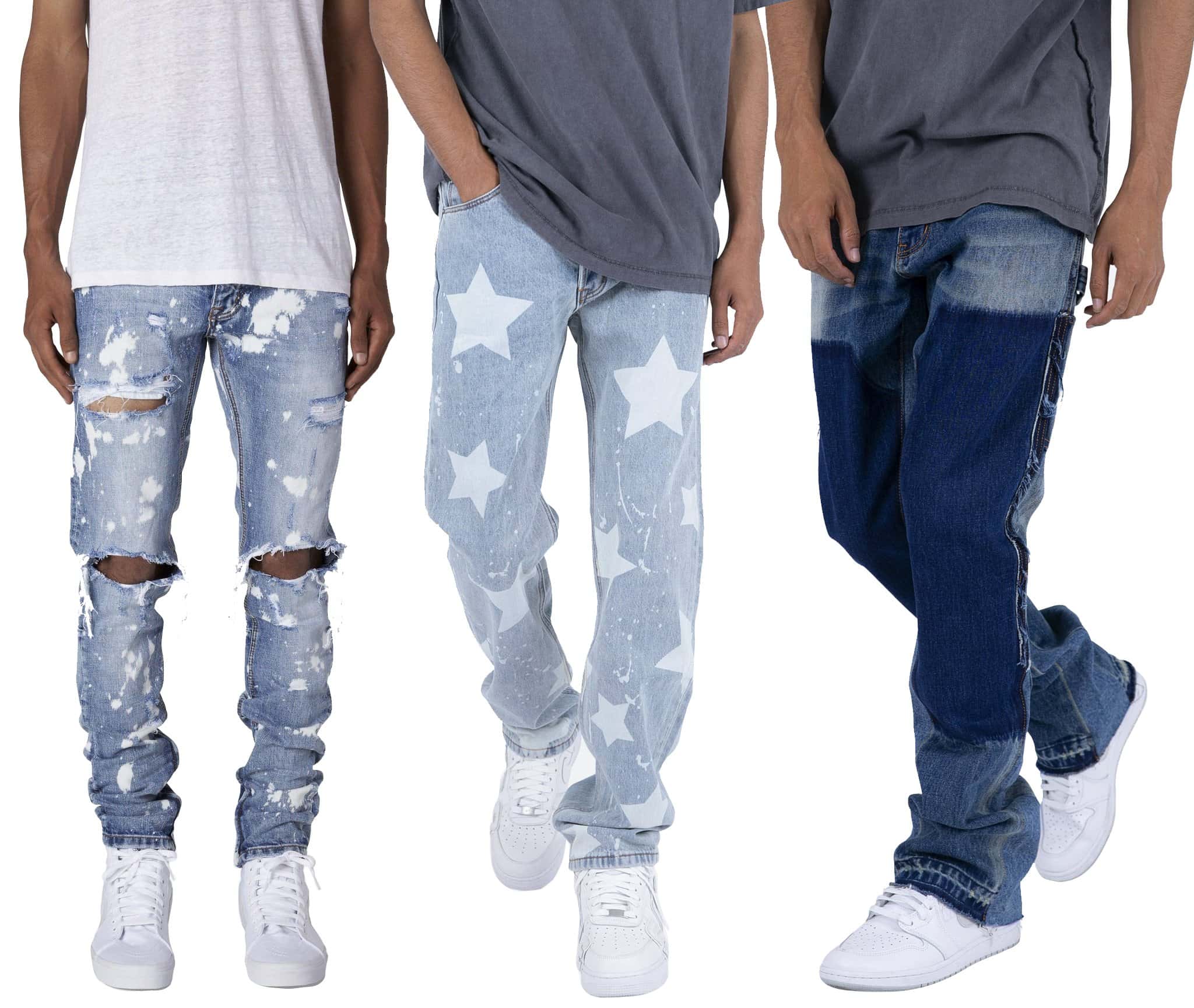 M1 Splash Slim Denim; V120 Star Baggy Denim; B118 Work Flare Denim