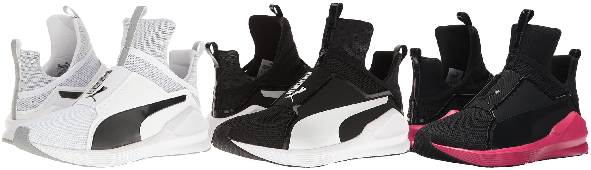 Although designed as a women's training shoe rather than a traditional high-top sneaker, the Puma Fierce Core creates a high-top-inspired silhouette through its elevated collar, laceless slip-on construction, and exaggerated tongue-like pull tab
