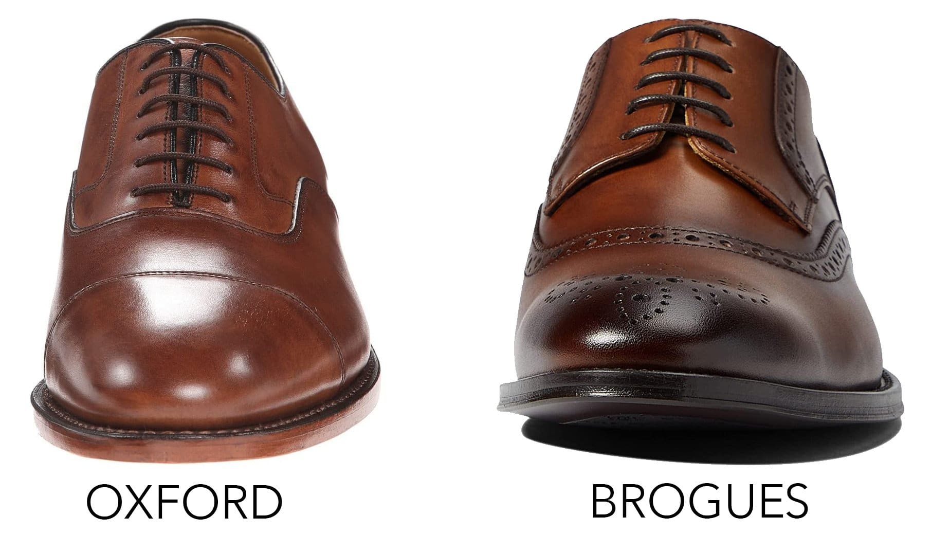 Oxford shoes have a clean, sleek design, while brogues feature decorative perforations for added style and detail