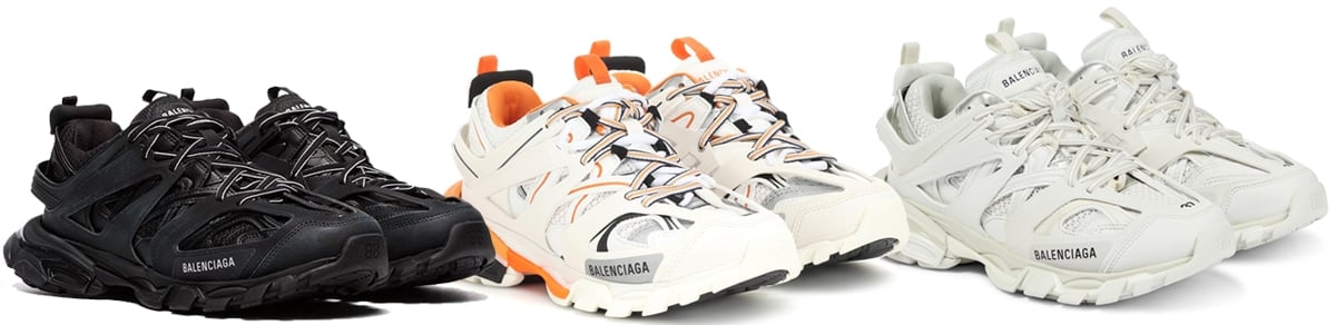 The Track sneakers are made of nylon and mesh and feature high-performance craftsmanship similar to those found in hiking and running gear