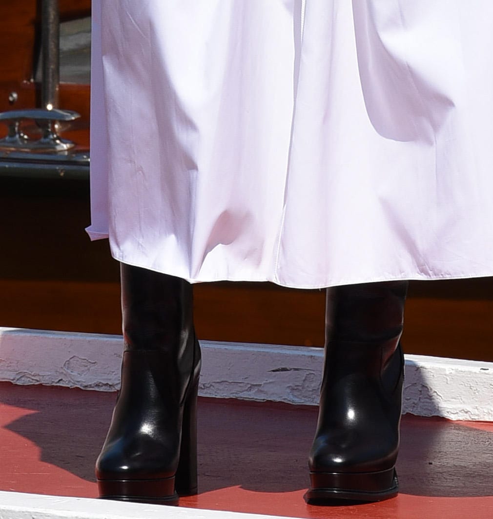 Sadie Sink toughens up her edgy outfit with Alexander McQueen platform ankle boots