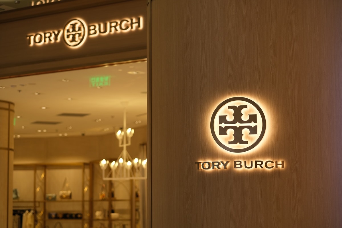 Looking like a cross, the Tory Burch logo features two identical letters “T” placed one over the other, with the top “T” turned upside down