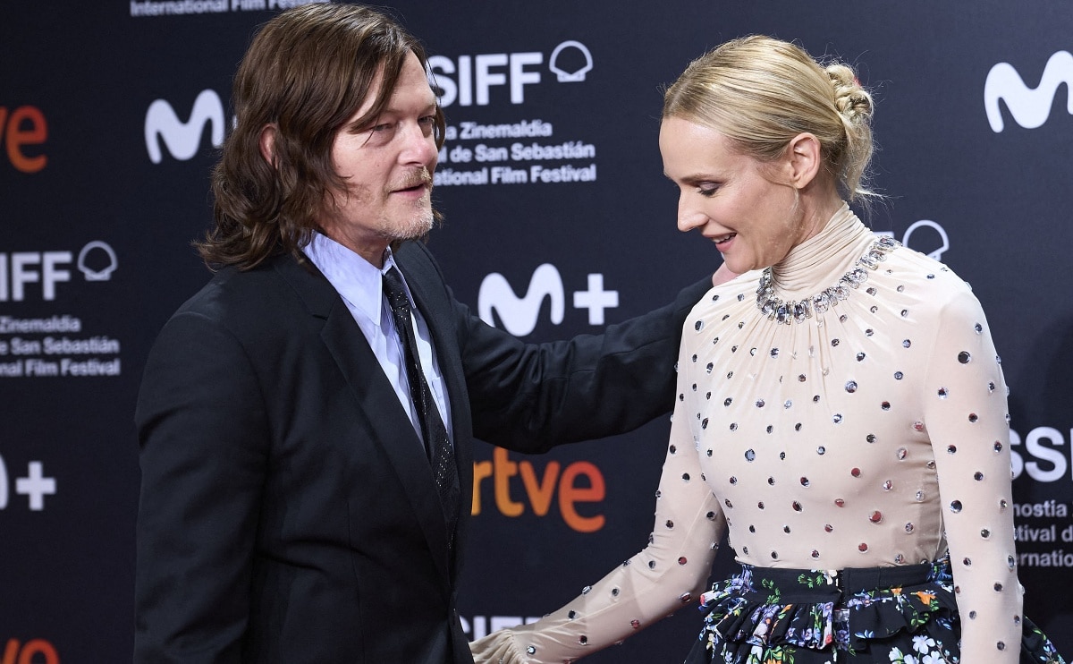 Norman Reedus with Diane Kruger at the world premiere of Marlowe during the 70th San Sebastian International Film Festival