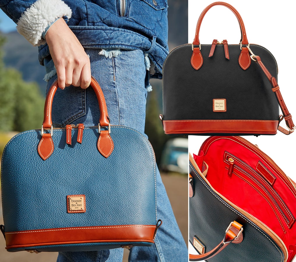 One of Dooney Bourke's most iconic silhouettes, the Pebble Grain Zip Zip satchel is a modern satchel made from durable pebble leather with a dome shape