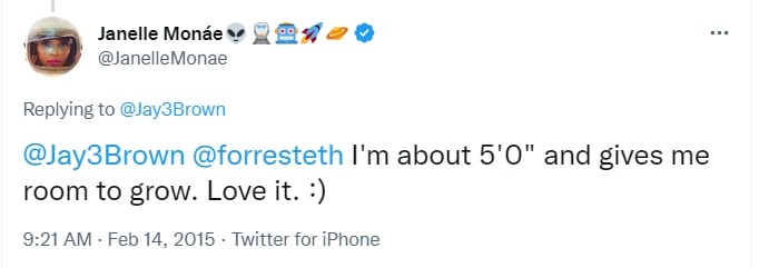Janelle Monáe confirms her height of 5'0" with a playful attitude on Twitter, embracing her petite stature