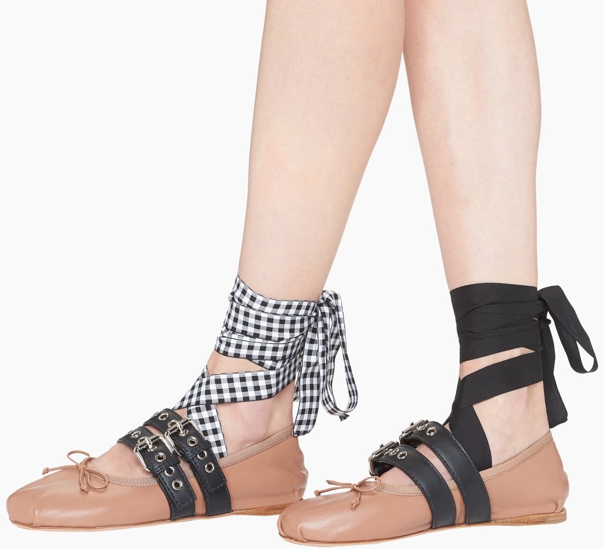 Miu Miu lace-up ballet flats with interchangeable ribbons that tie around the ankle