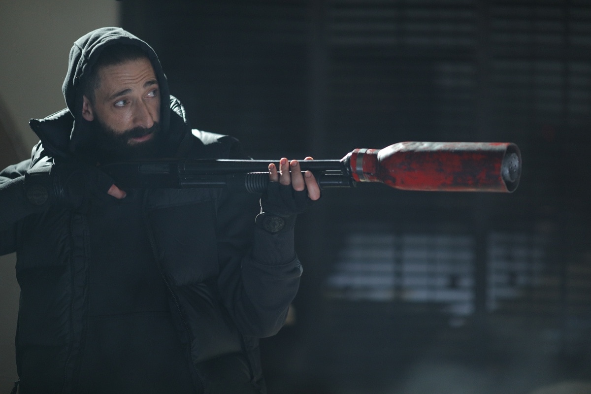 Adrien Brody as a garbage truck driver in the 2021 action thriller film Clean directed by Paul Solet