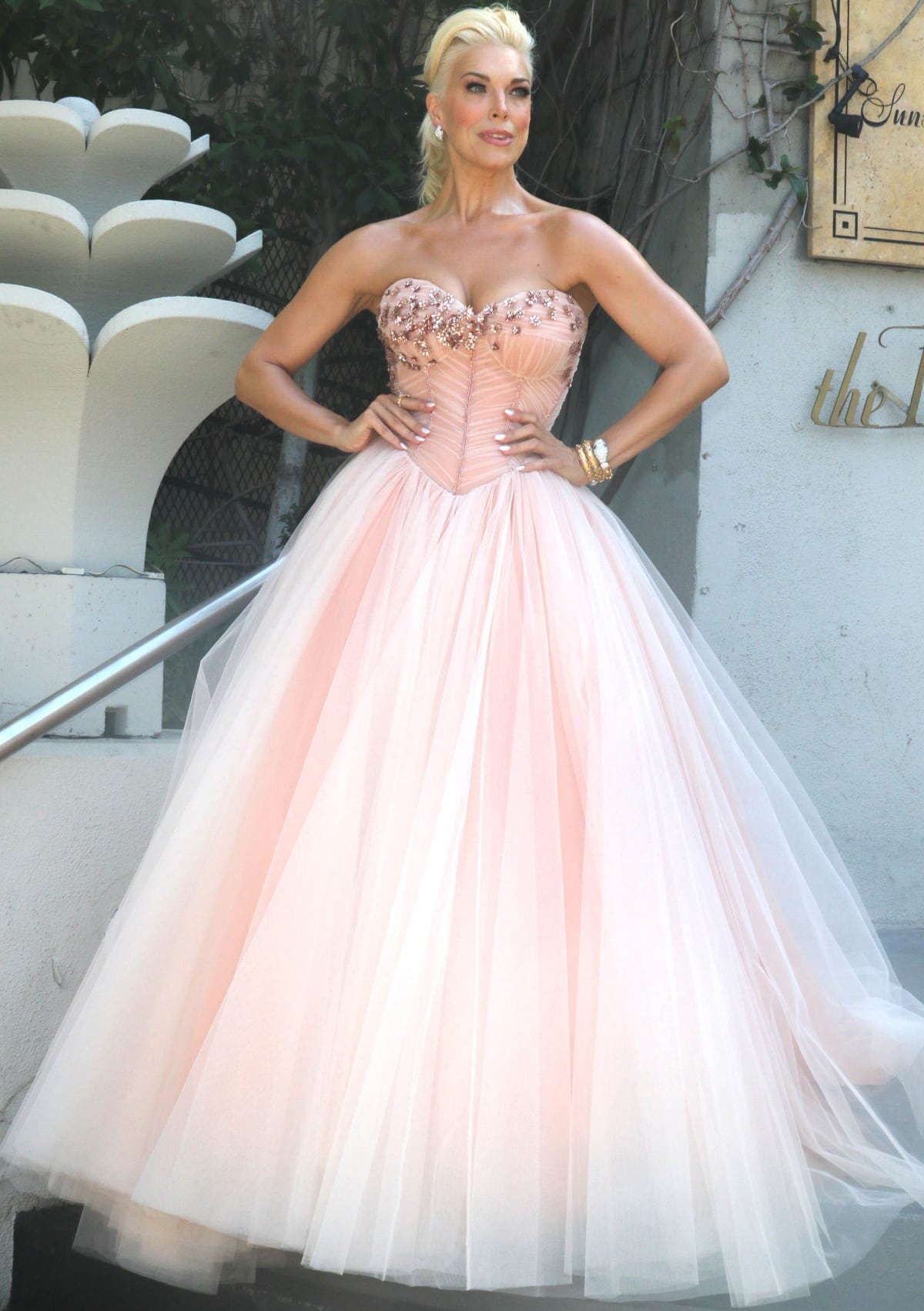 Hannah Waddingham in a pink tulle Dolce Gabbana gown on her way to the 2022 Primetime Emmy Awards