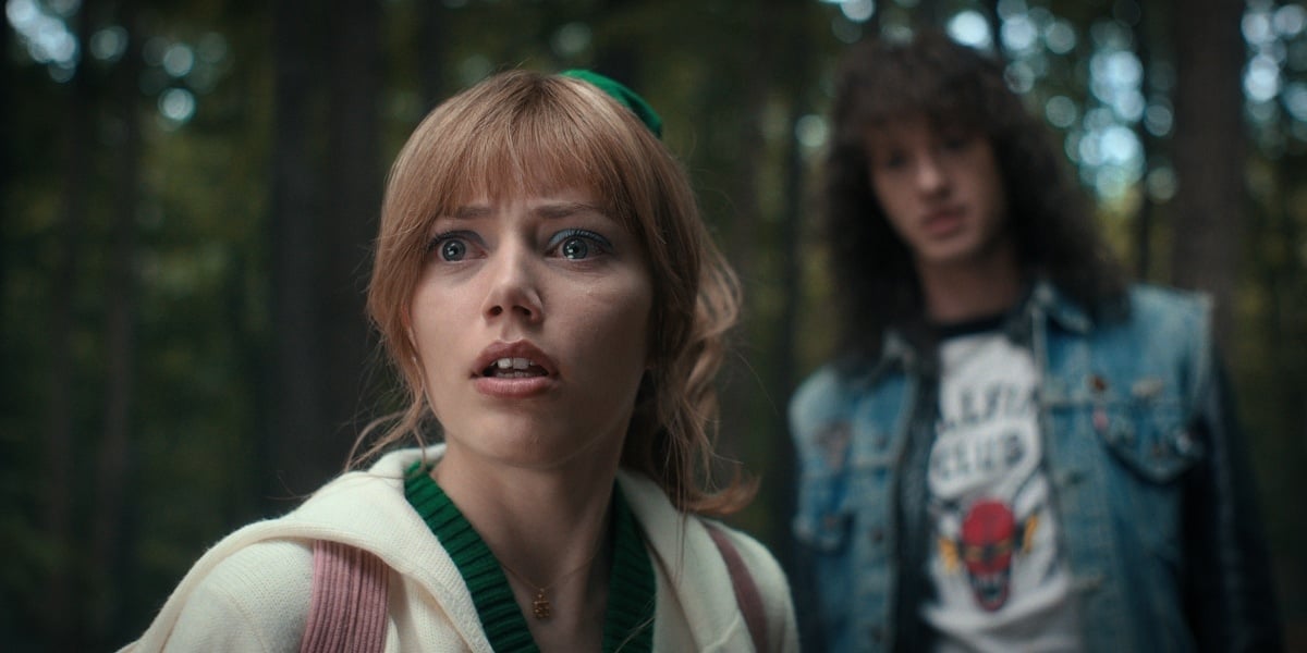 Grace Van Dien as Chrissy Cunningham and Joseph Quinn as Eddie Munson in the fourth season of Stranger Things