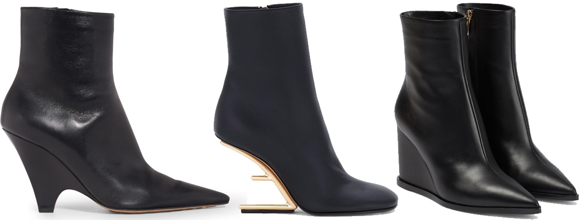 A showcase of 2023's wedge boot trend featuring sleek designs from Bottega Veneta, Fendi, and Gianvito Rossi, combining bold silhouettes with modern elegance